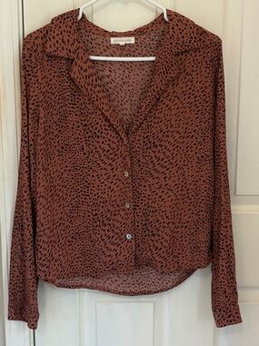 Little Lies Long Sleeve Button Down Leopard Print Collared Shirt
